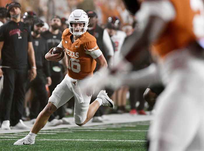 Arch Manning rushing during Texas' win over Texas Tech 